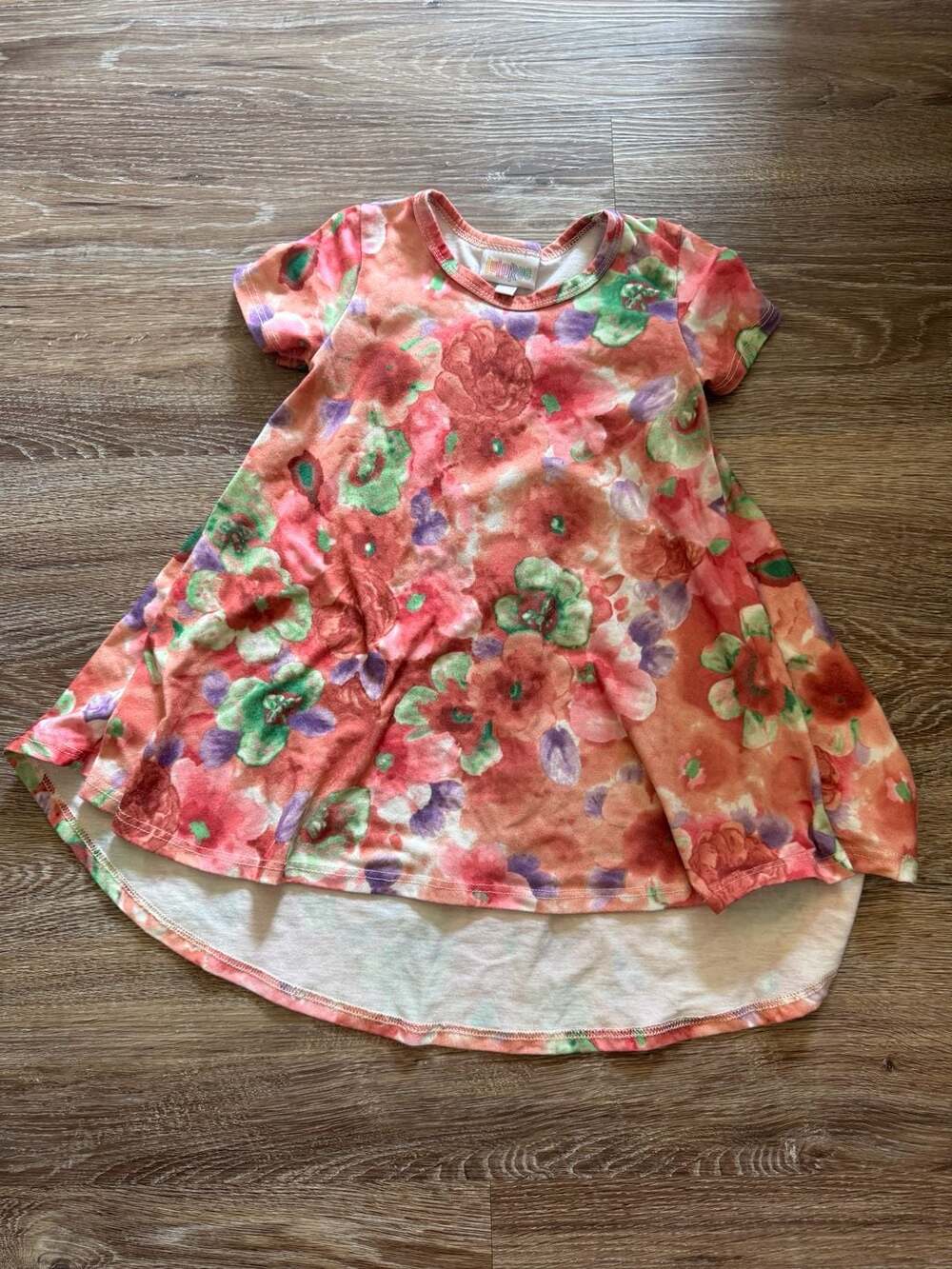 LuLaRoe Girls Adeline High-Low Floral Short Sleeve Dress | Size 2